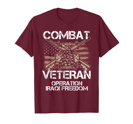 Combat Veteran Iraqi Freedom Military USA American Flag Gift T-Shirt