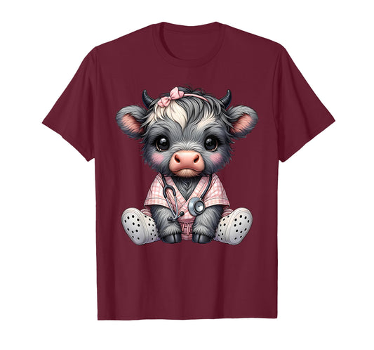 Cute Highland Cow Nurse Appreciation Farm Animal Nursing T-Shirt