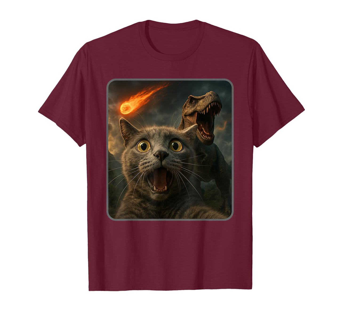 Cat Selfie with a T-Rex Funny Dinosaur Meme T-Shirt
