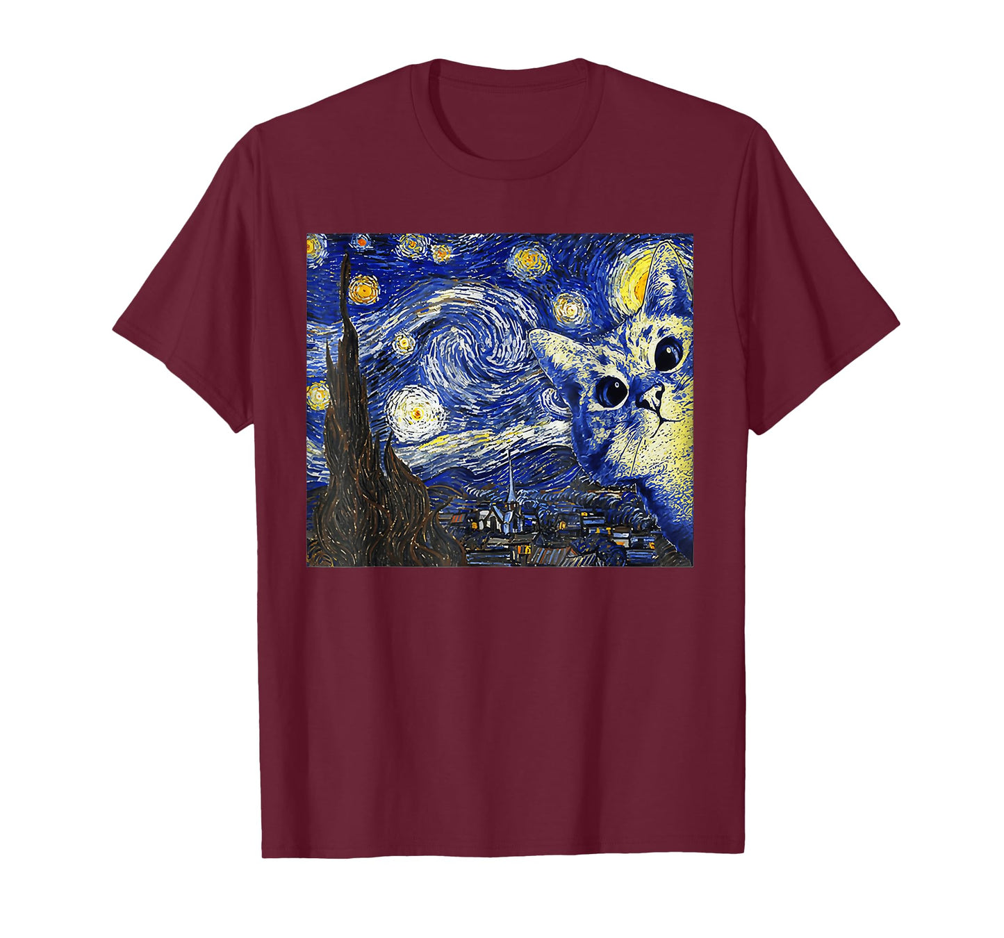 Cat Tshirt, Starry Night Cat, Womens Cat Shirt, Van Gogh Cat T-Shirt