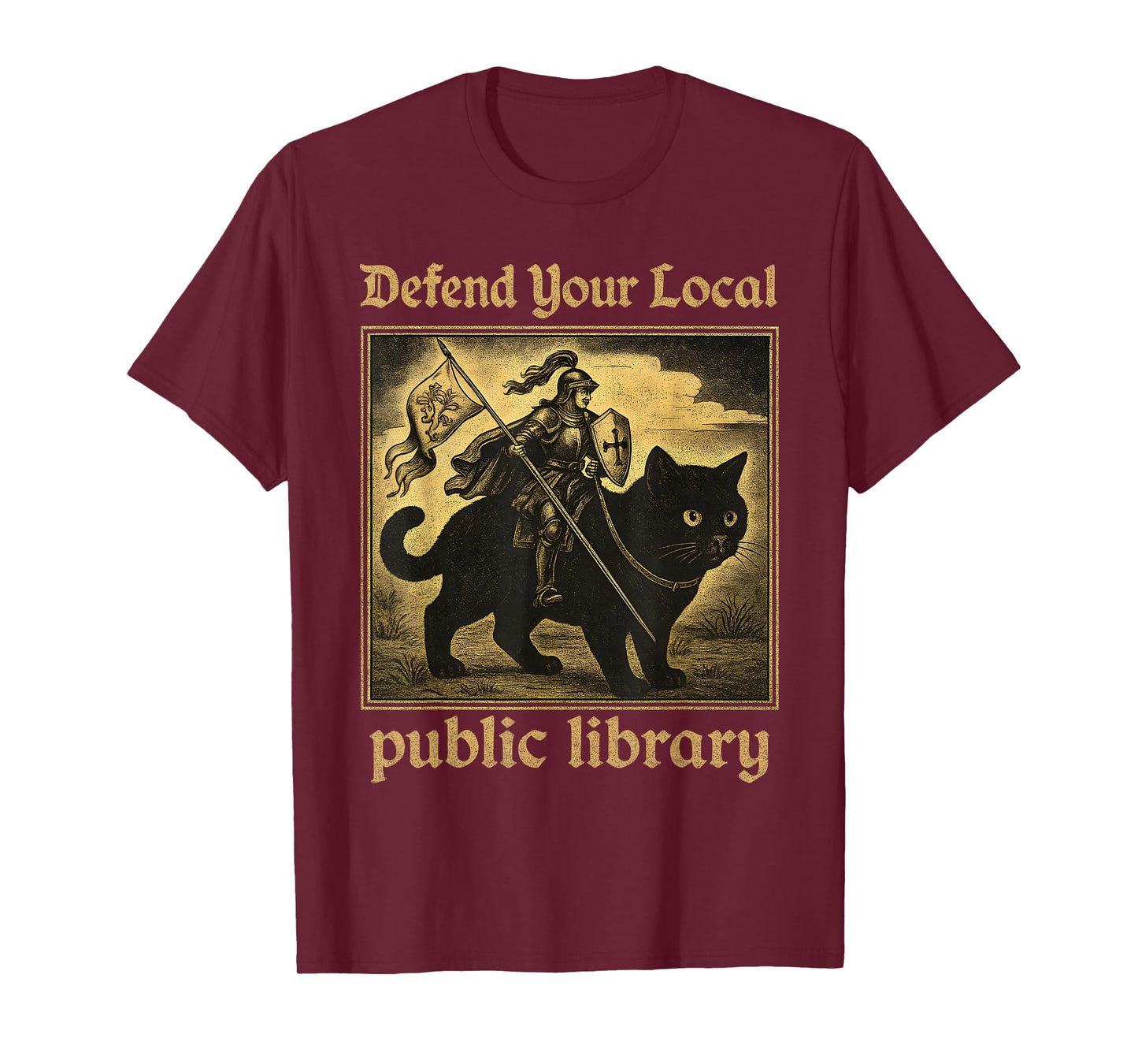 Defend Your Local Public Library Cat Knight Tee T-Shirt