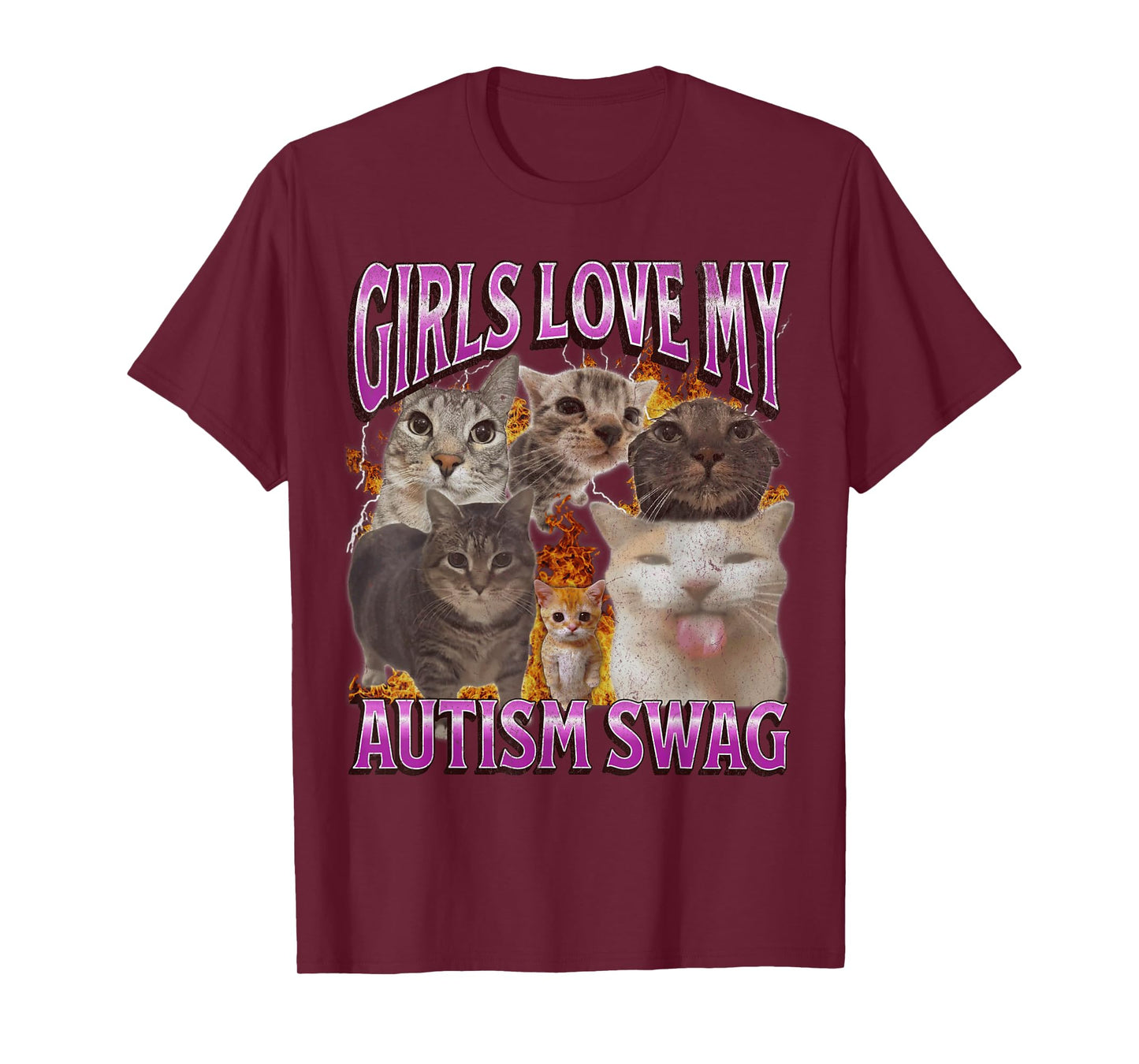 Girls Love My Autism Swag Funny Cat Meme Bootleg Graphic T-Shirt