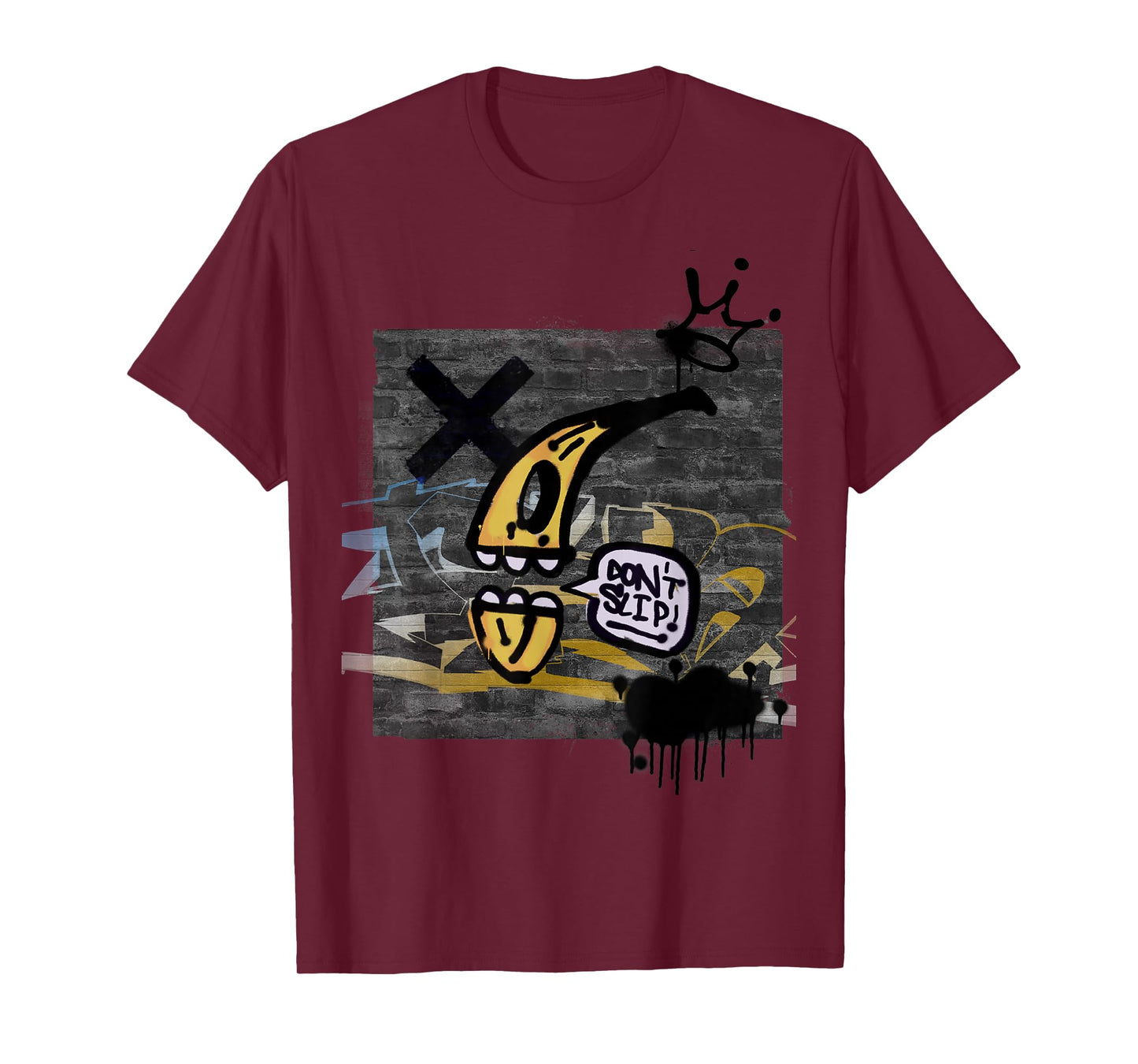 Graffiti on Wall Do Not Slip Talking Banana Graphic T-Shirt