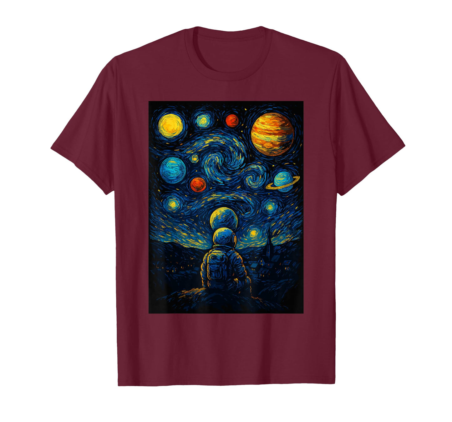 Starry Night Astronaut Van Gogh Space Art Galaxy Planets T-Shirt