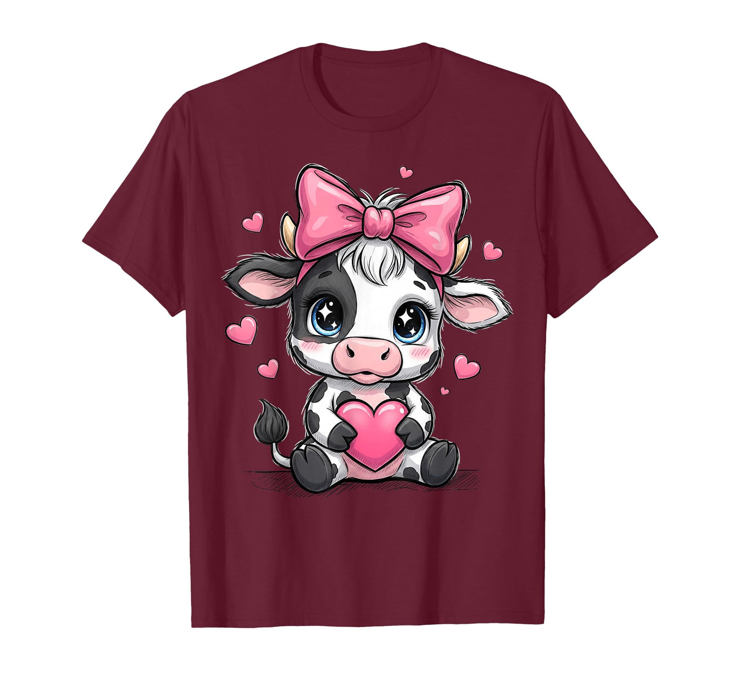 Awesome Black & White Cow Holding Heart Pink Coquette Bow T-Shirt