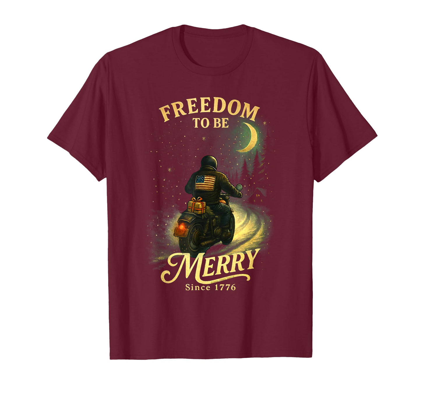Vintage Patriotic USA Merry Christmas Motorcycle Rider T-Shirt