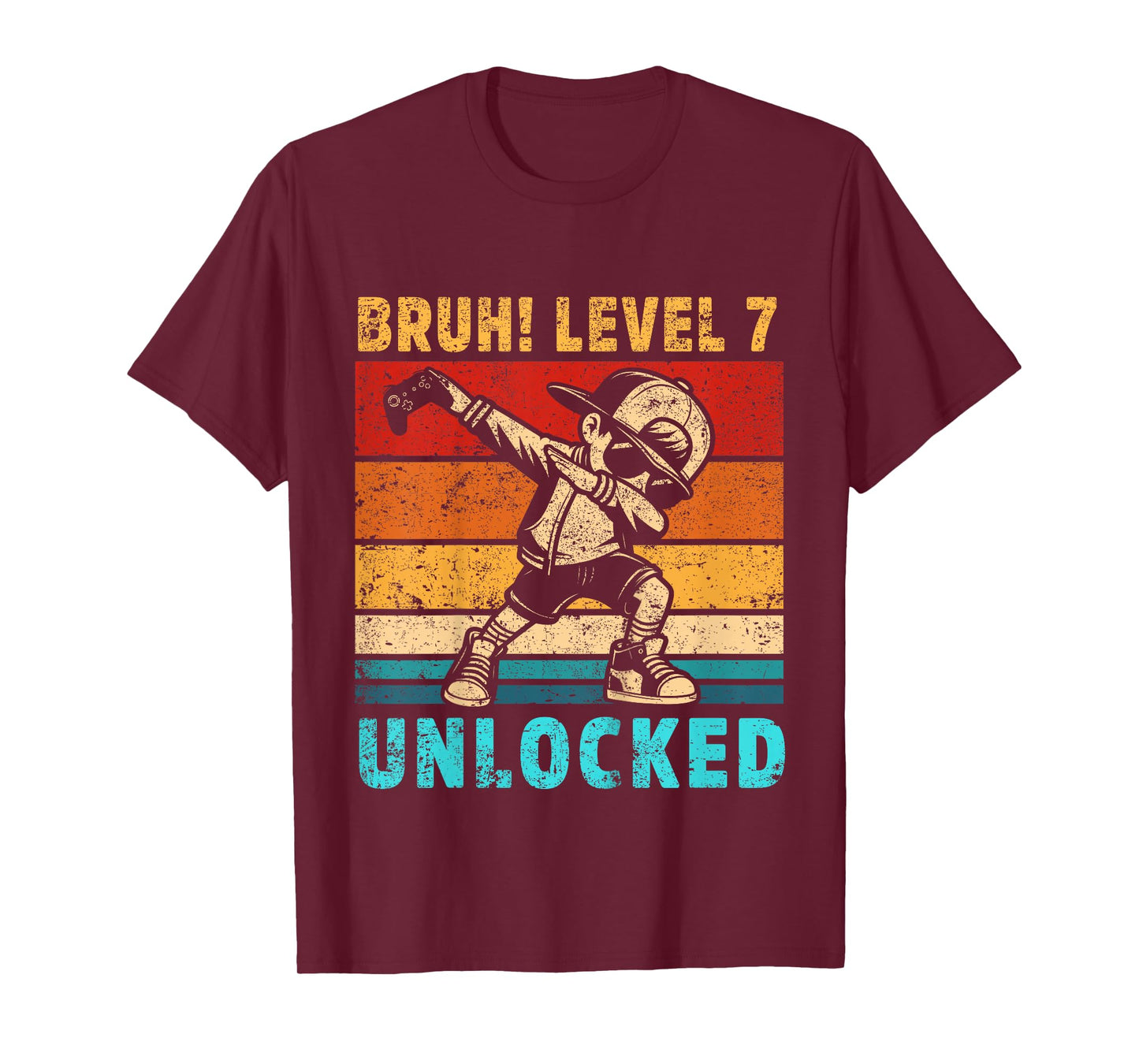 Kids 7 Year Old Birthday Dabbing Boy Bruh 7th Level Unlocked T-Shirt