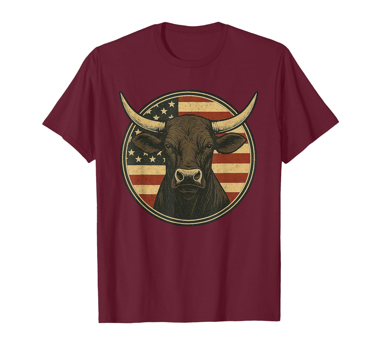 Vintage Western Bull with American Flag Patriotic Rodeo T-Shirt