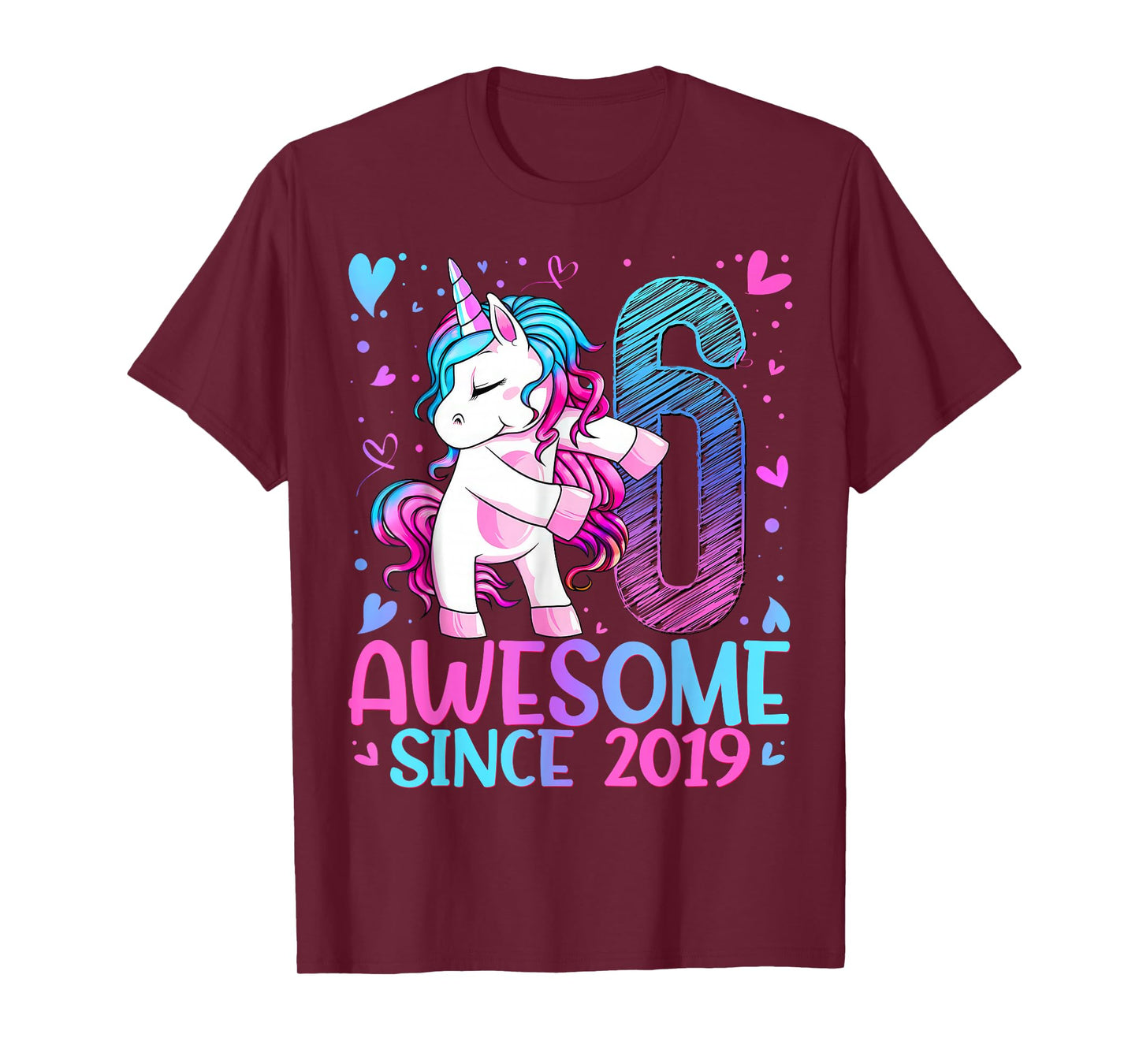 6th Birthday Unicorn Awesome Since 2019 Birthday Girl Party T-Shirt