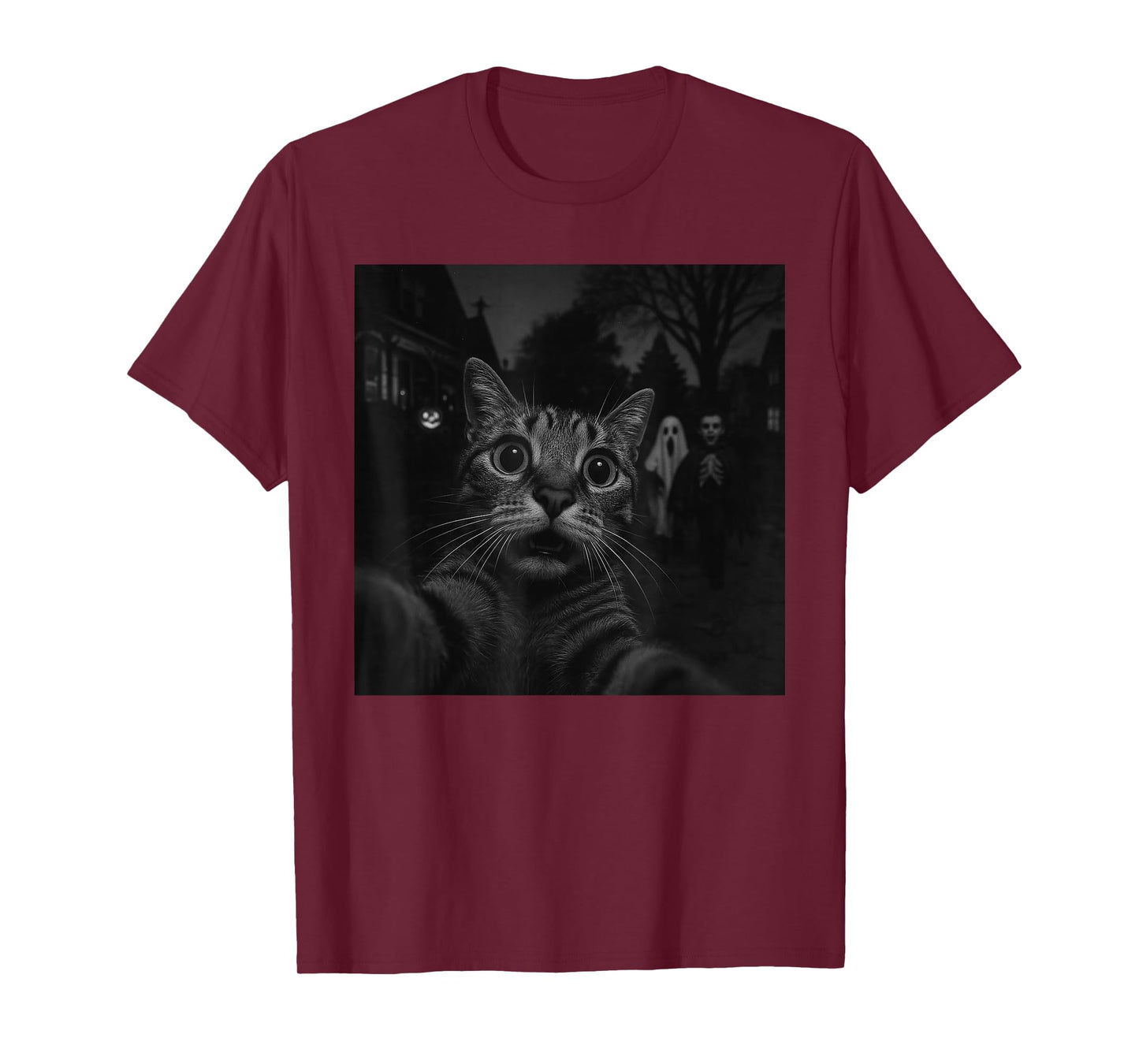 Funny Halloween Cat Selfie Ghost Skeleton Boo Trick or Treat T-Shirt