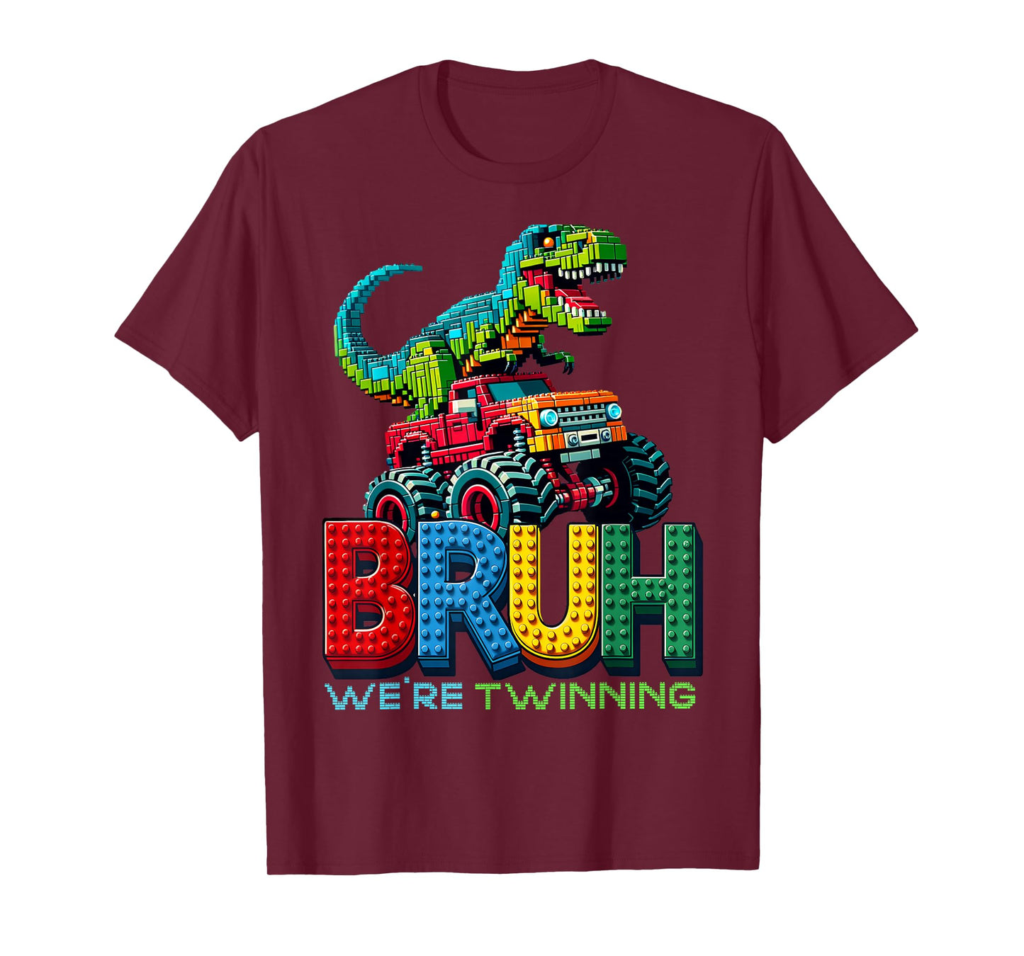 Bruh We're Twinning Boys Twin Day For Spirit Week T Rex Dino T-Shirt