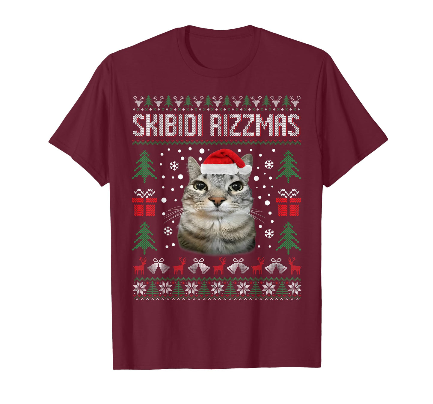 Skibidi Rizzmas Funny Silly Staring Cat Ugly Sweater Xmas T-Shirt