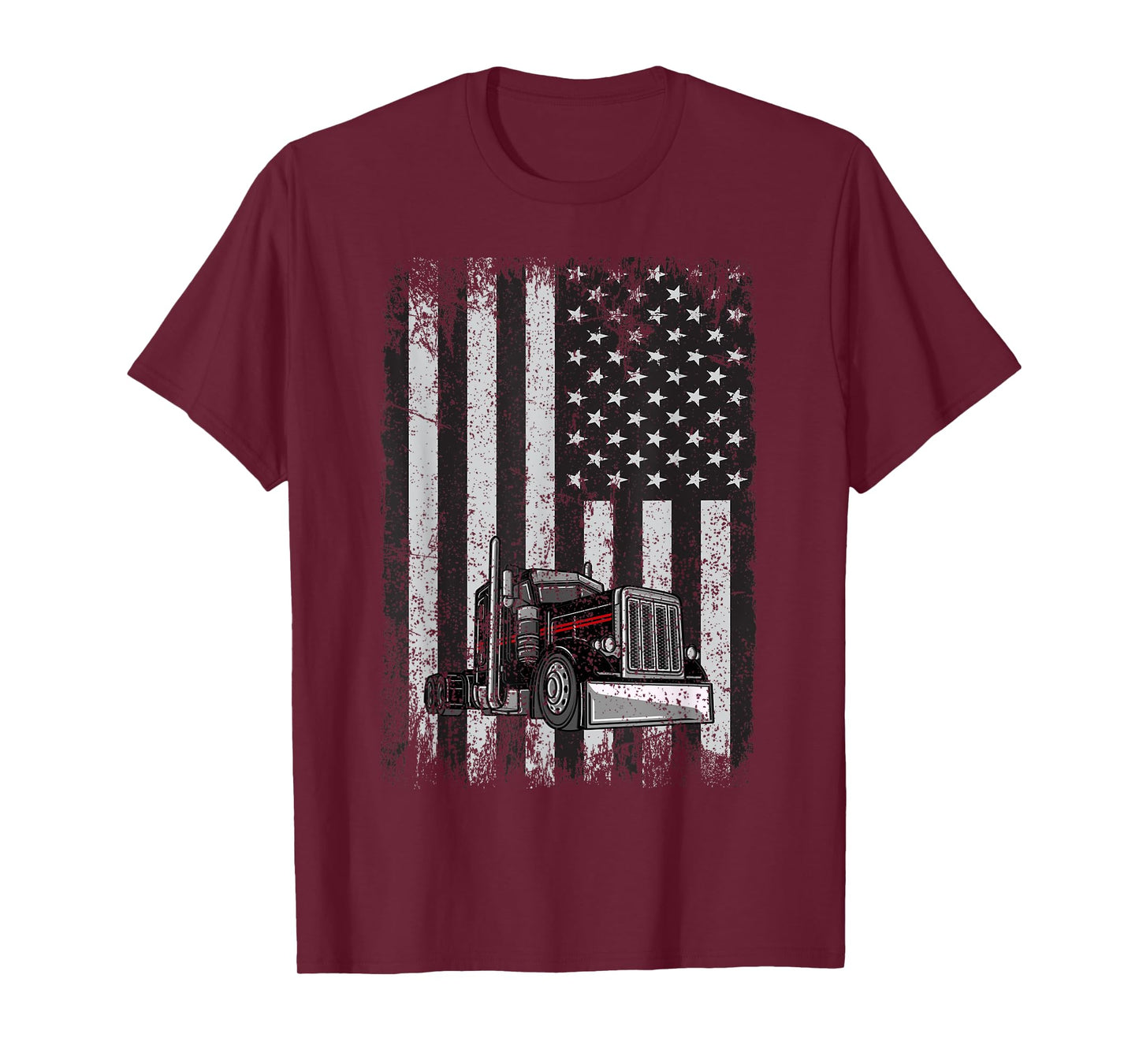 Patriotic black Truck American Flag black white T-Shirt