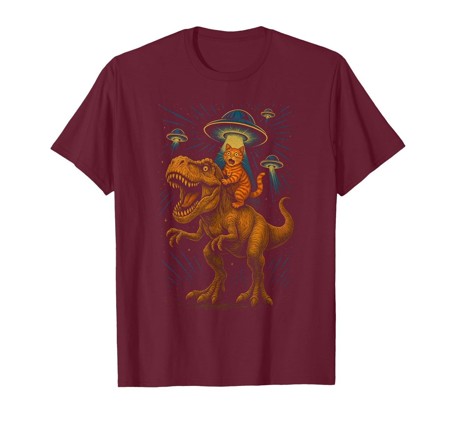Funny Cat Riding T-Rex Dinosaur Graphic T-Shirt