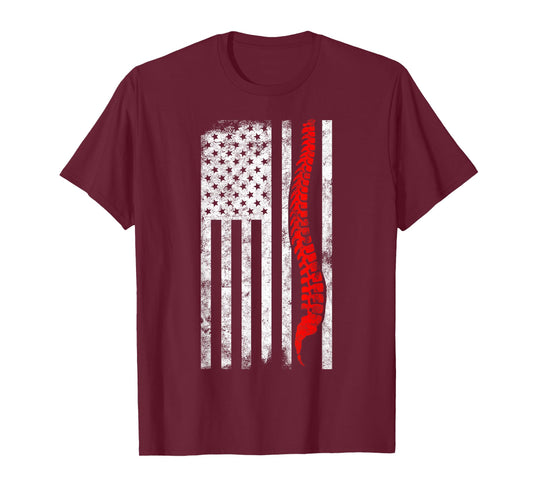 Chiropractor American Flag | Chiropractic Gift | Spinal Cord Women Men T-Shirt