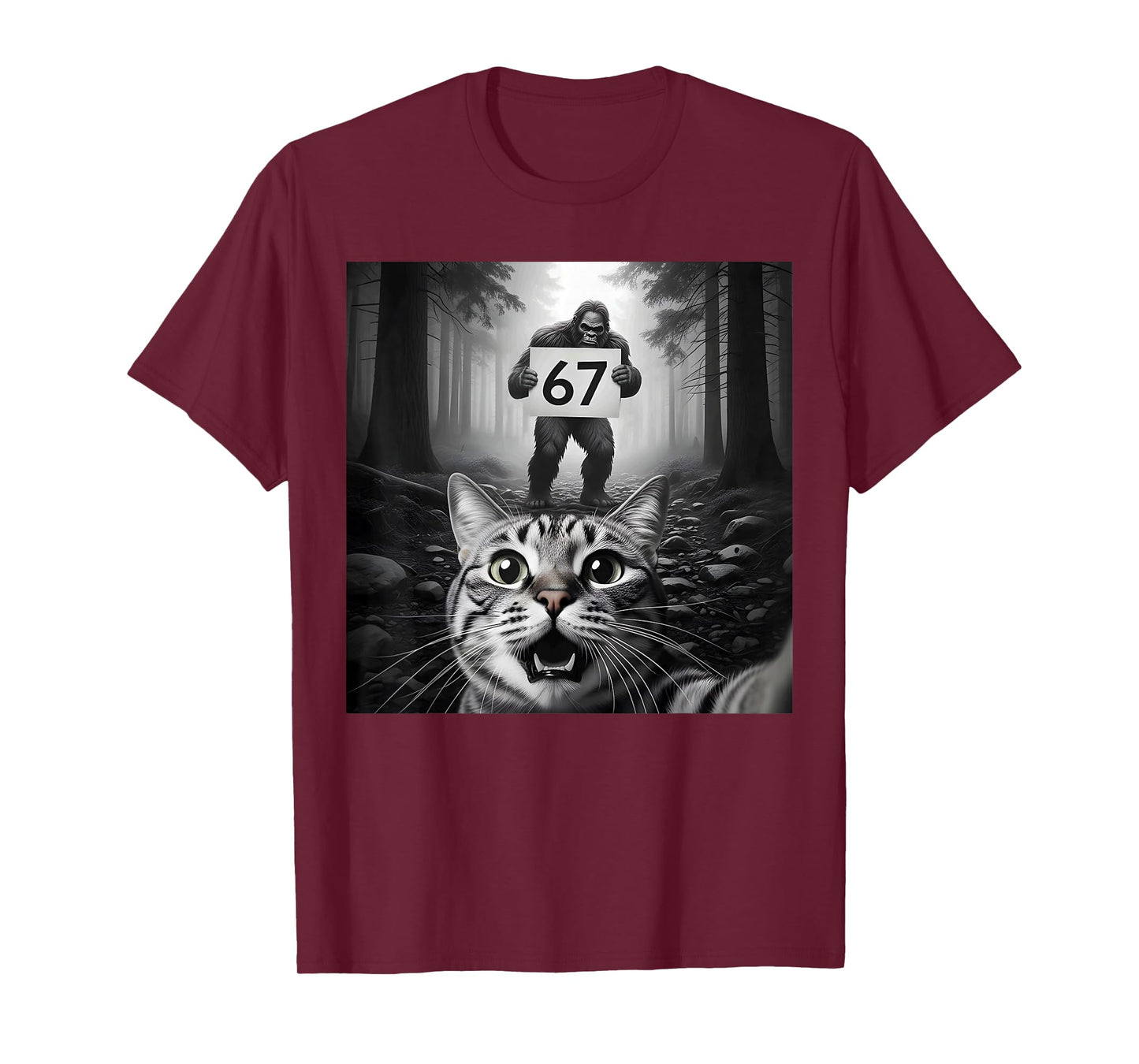 Funny Cat Selfie with Bigfoot 67 Six Seven Meme Men Boy Kids T-Shirt