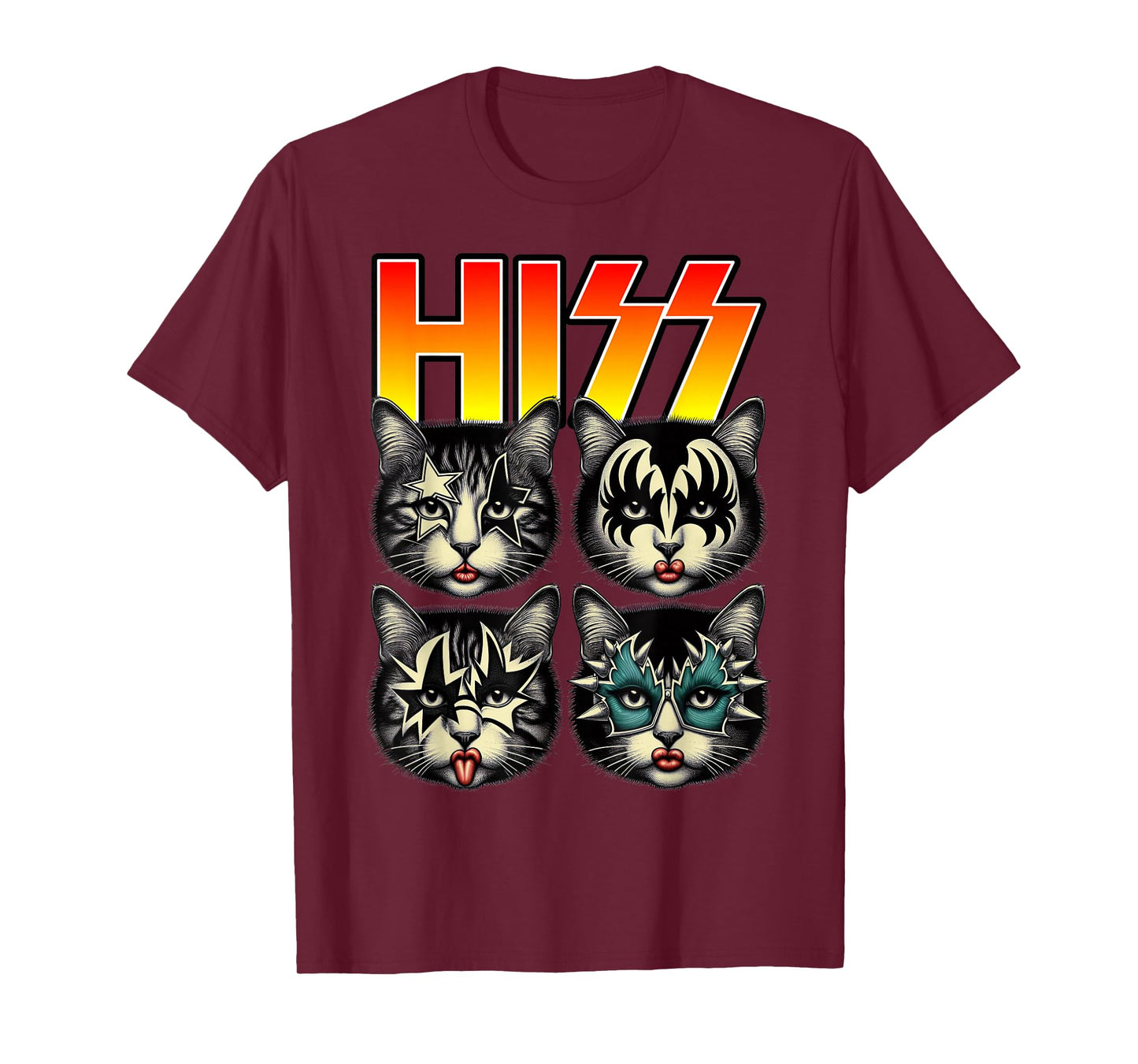 Retro Cat Rock Music Concert Band Hiss Funny Cat Kitten Love T-Shirt