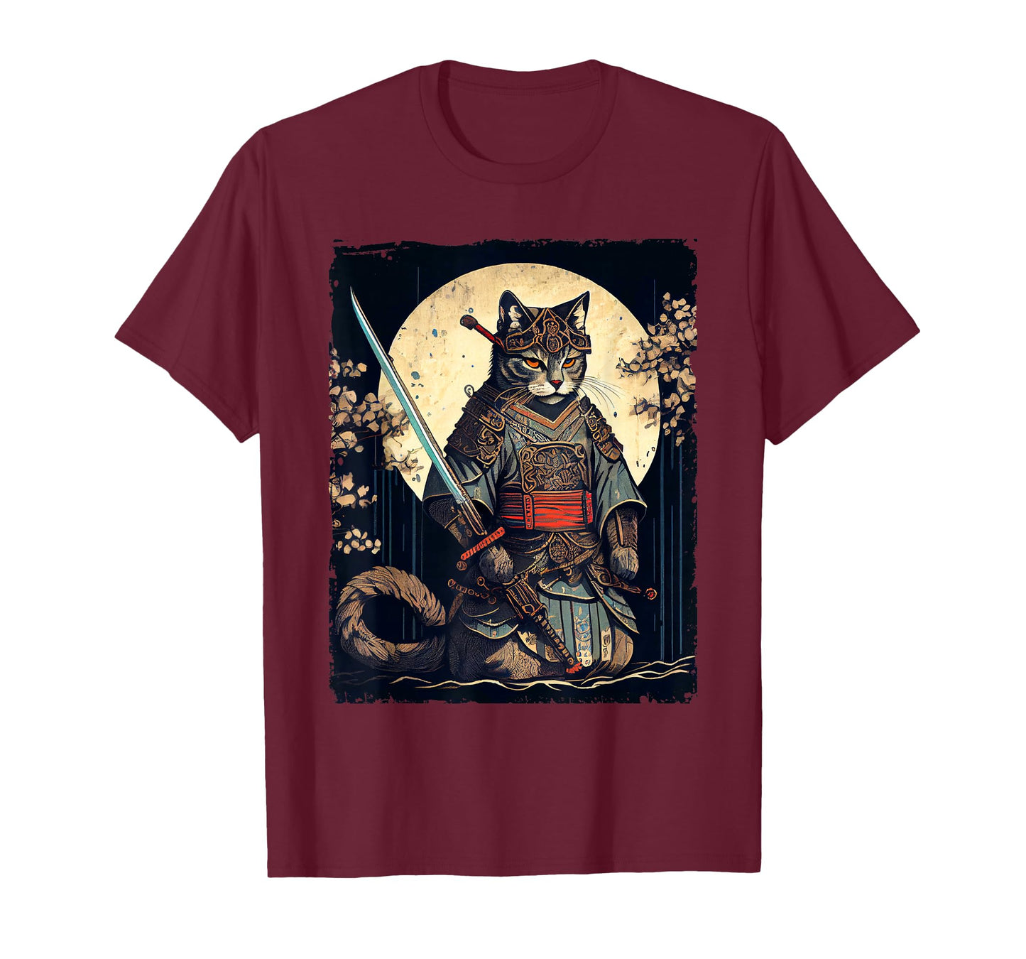 Vintage Samurai cat tee Japanese Ninja Art Aesthetic T-Shirt