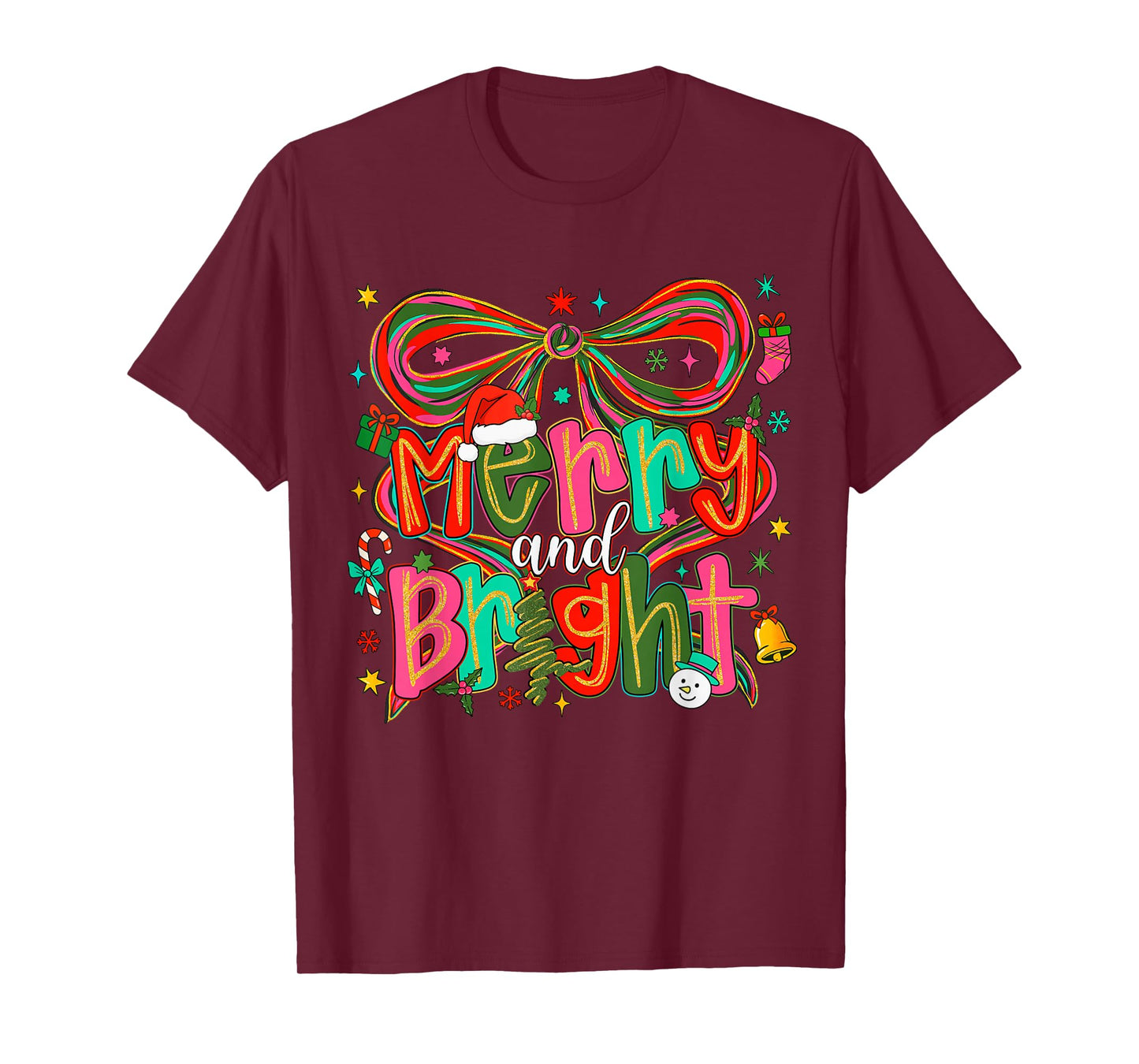 Preppy Merry and Bright Coquette Bow Pink Christmas Tree T-Shirt