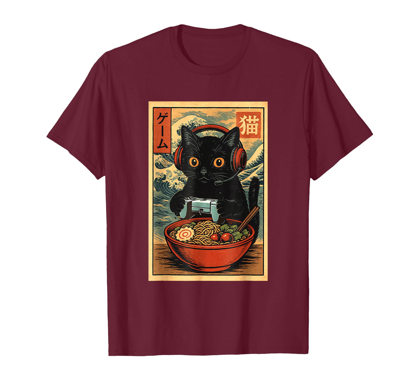 Funny Cute Kawaii Gamer Cat Ramen Retro Japanese Cat Gaming T-Shirt