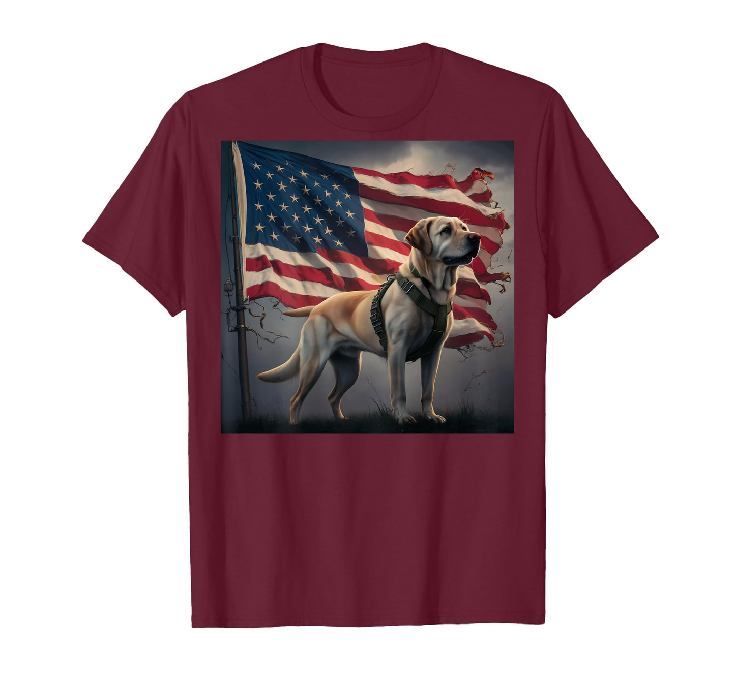 Back print. Patriotic Yellow Labrador with American Flag T-Shirt