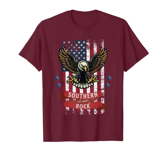 Southern Rock Est. 1960s - Vintage Eagle & Flag Design T-Shirt, Small, Black