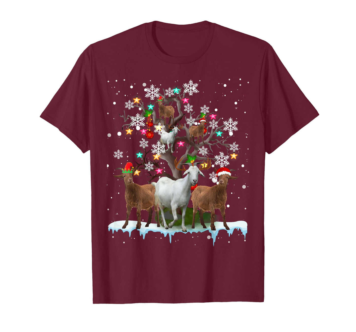 Christmas Goat On Tree Funny Santa Goat Lover Farmer T-Shirt