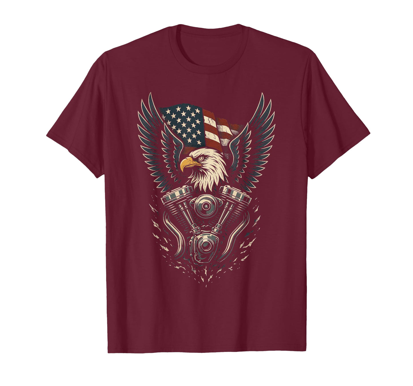 Patriotic Bald Eagle V Twin Engine American Flag Biker T-Shirt