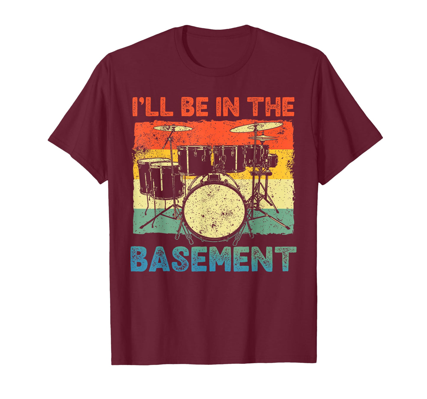 Funny Drumming Basement Drum Set Drummer Rock Dad Grandpa T-Shirt