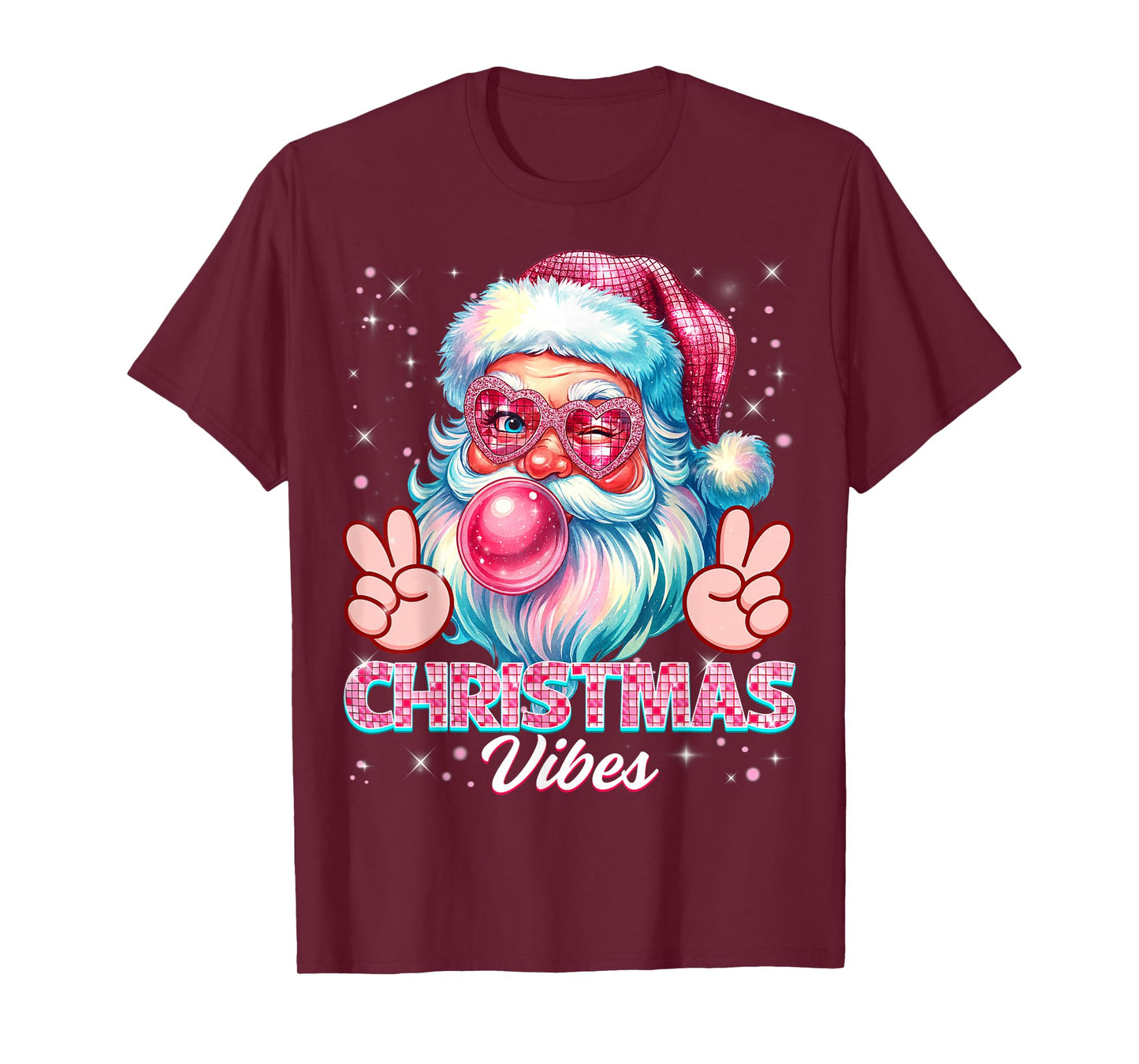 Christmas Vibes Cute Pink Santa Vintage Retro Pjs Women Girl T-Shirt