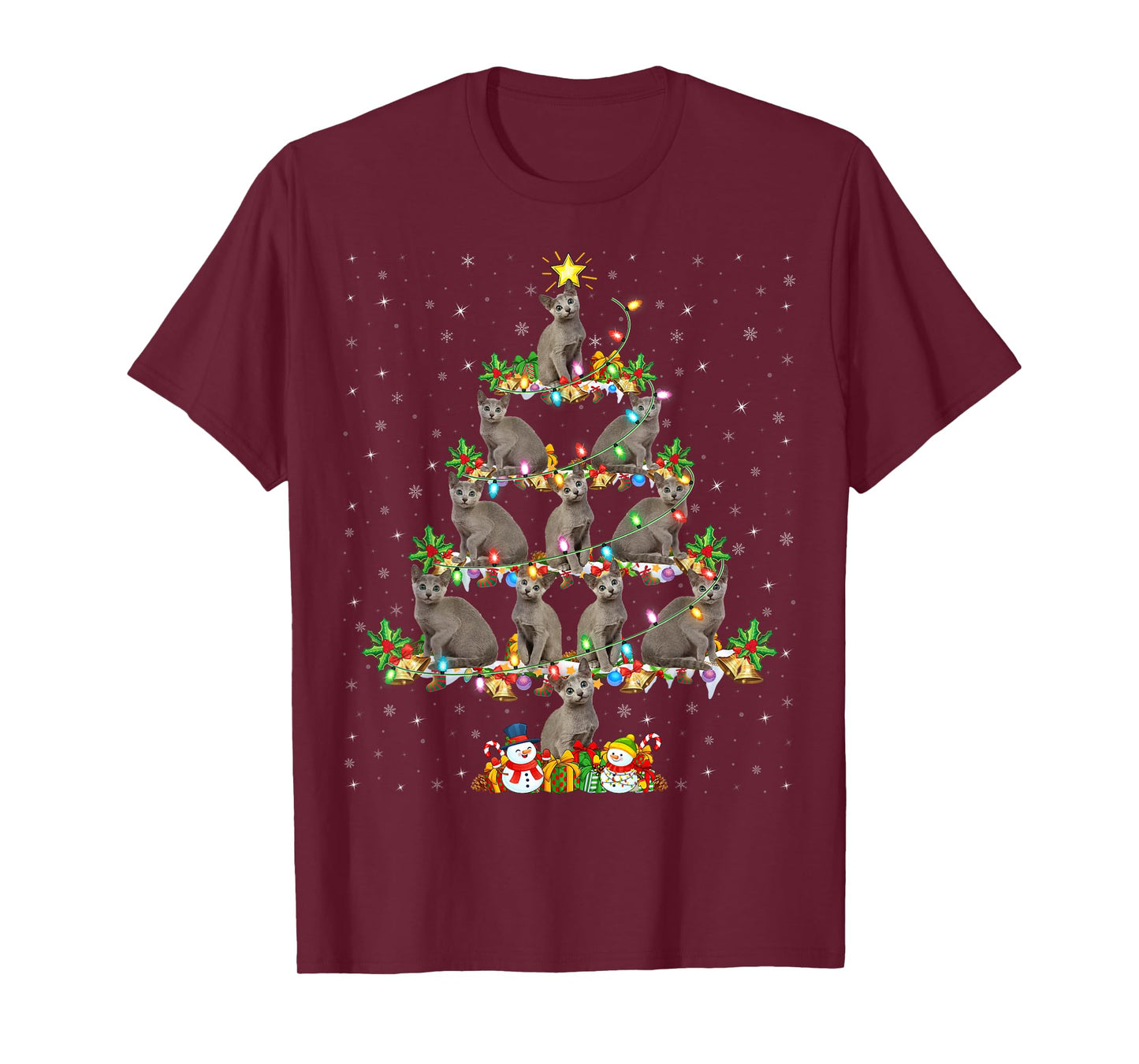 Russian Blue Cat Xmas Lights Russian Blue Cat Christmas Tree T-Shirt
