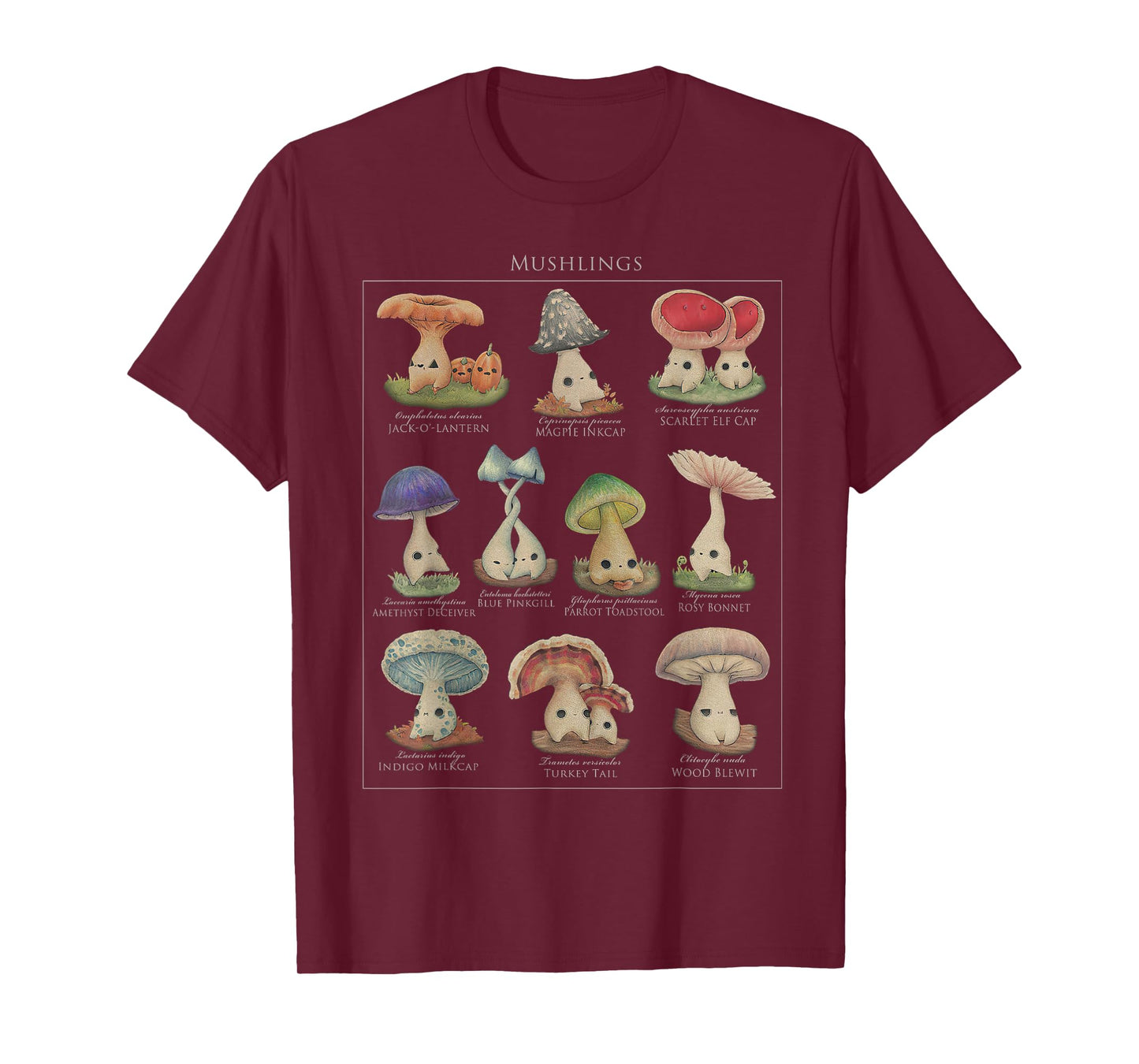 Mushling Identification 2nd Edition Botanical Mushroom T-Shirt Small