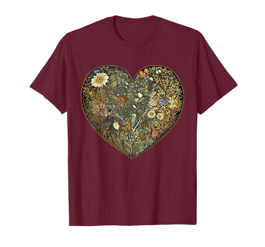 Cottagecore Wildflowers Heart Aesthetic Girls Women Graphic T-Shirt
