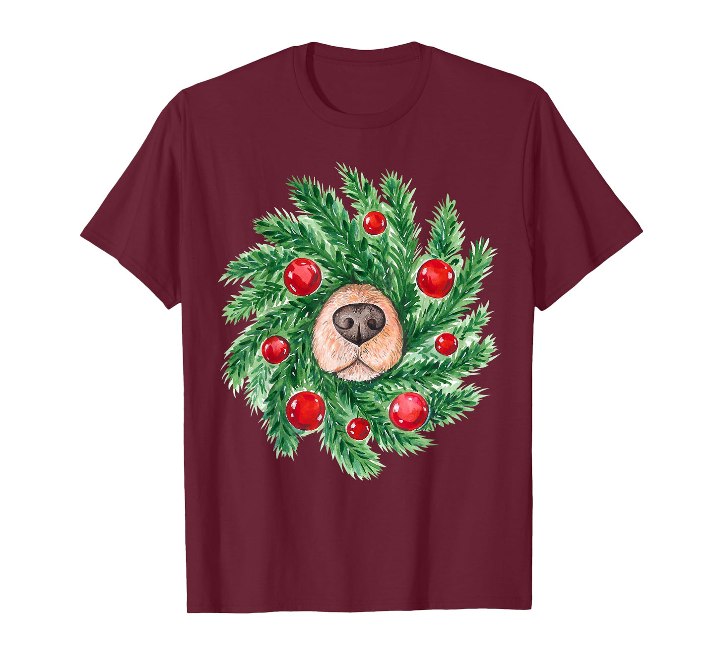 Cute Christmas men women dog nose wreath funny dogs Xmas dog T-Shirt