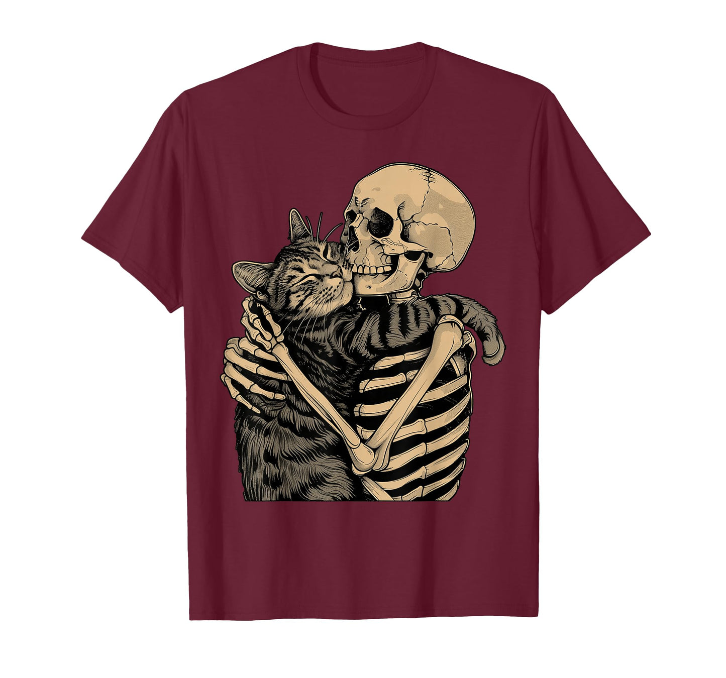 Skeleton Hugging Cat Halloween Cat Lover Cat Mom Dad T-Shirt