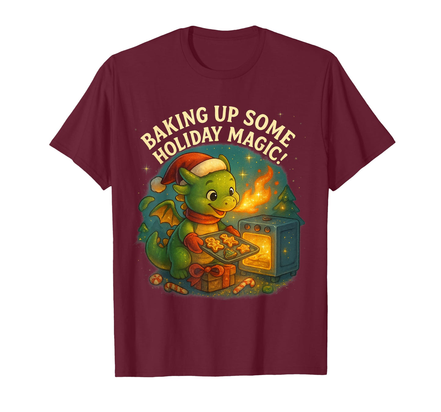 Baking Up Holiday Magic Cute Dragon Design T-Shirt