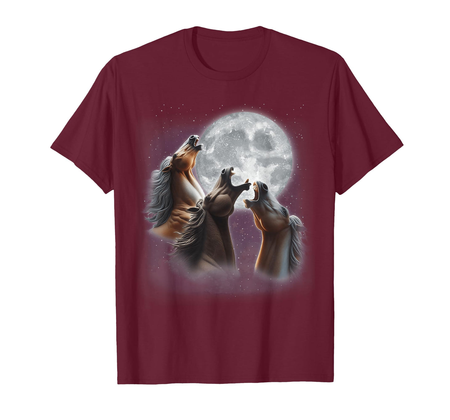 3 Horses Howling At The Moon Funny Horse Lover Equestrian T-Shirt