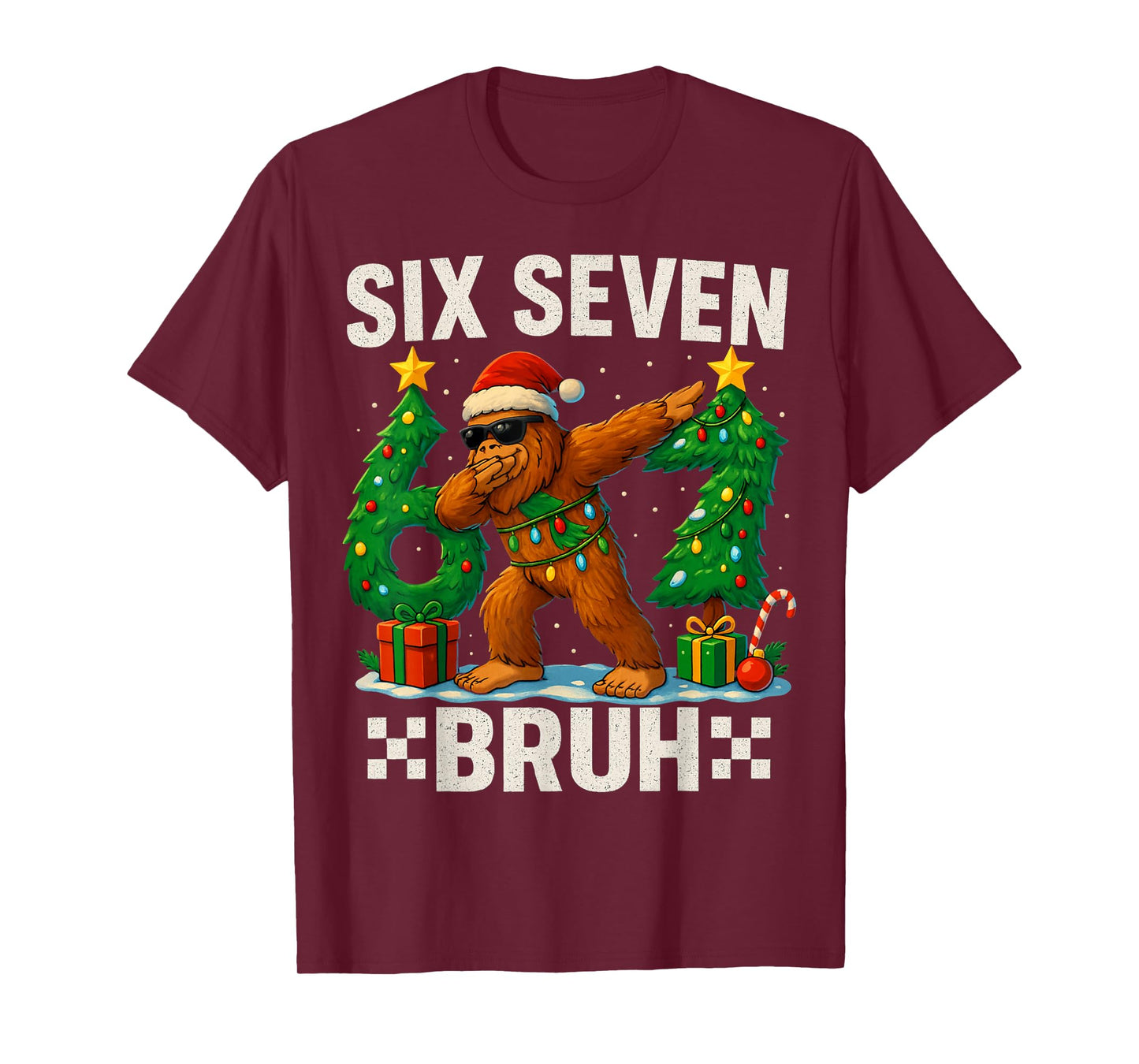 Bruh 67 Six Seven Santa Bigfoot Dabbing Christmas Boys Kids T-Shirt