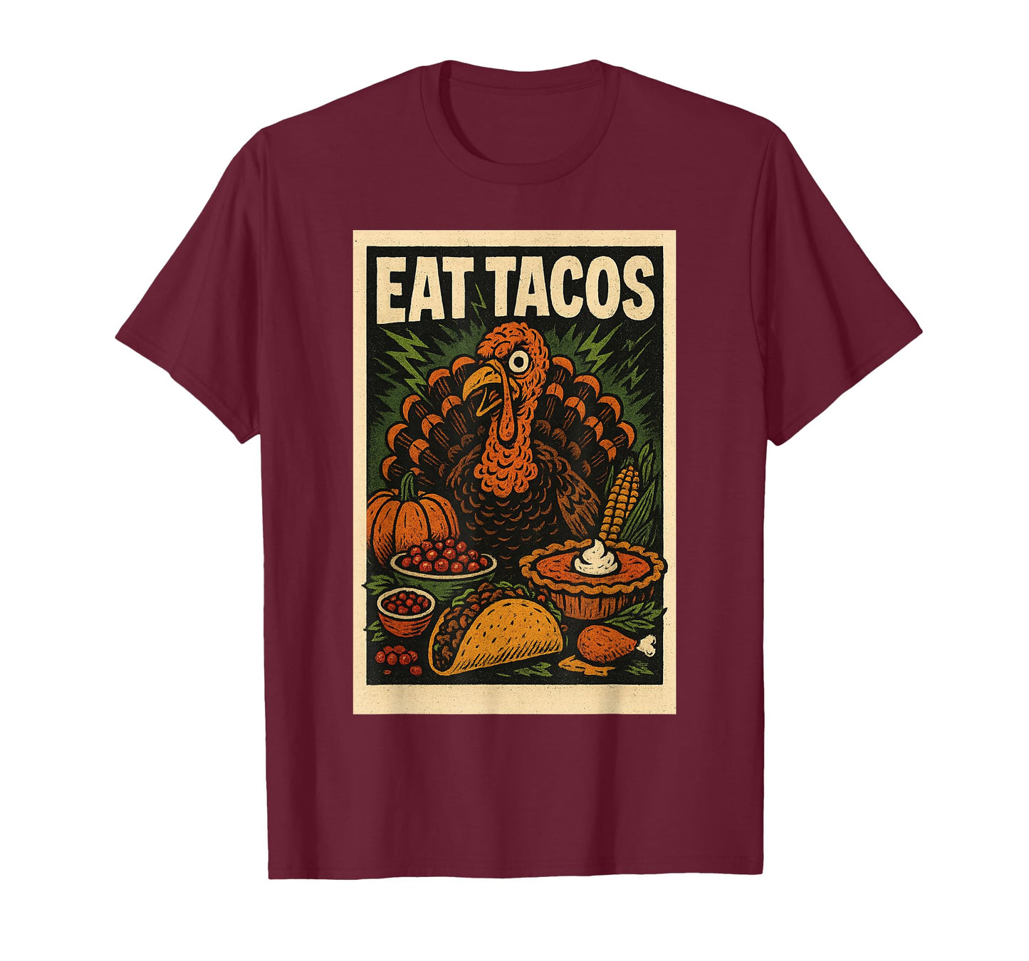 Funny Thanksgiving Shirt Eat Tacos Turkey Retro Horror Comic T-Shirt