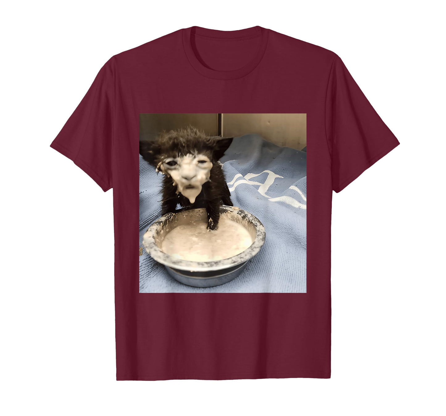 Funny Cat Drinking Milk Meme Whimsical Black Cat Brainrot T-Shirt