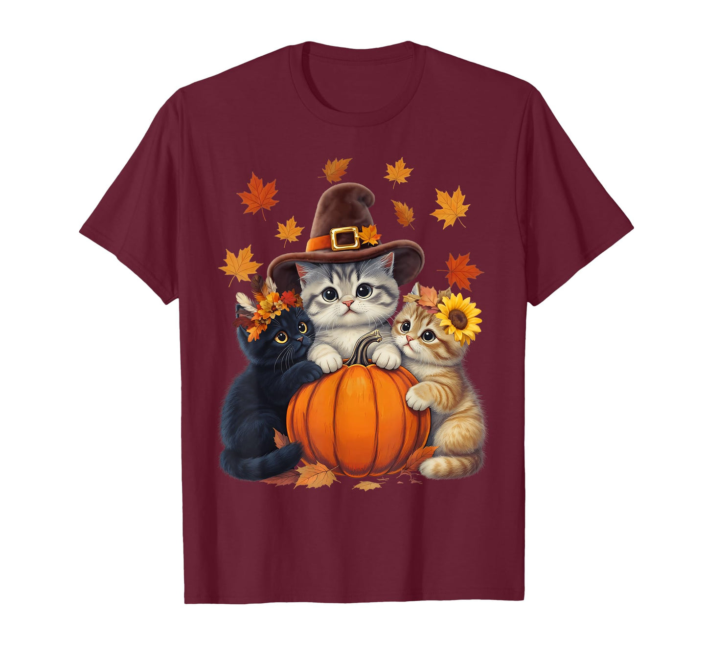 Thanksgiving Kittens and Pumpkin Cats Lover Men Women Fall T-Shirt