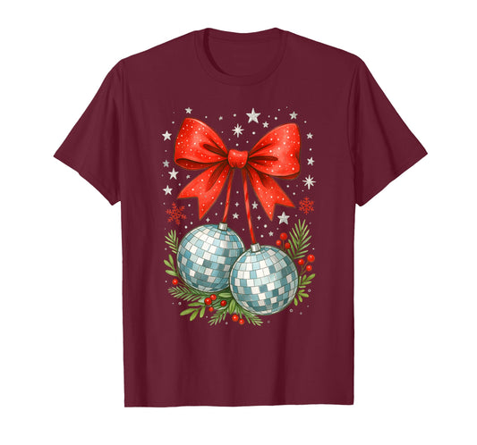 Coquette Bow Disco Ball Cherries, Girly Christmas Costume T-Shirt