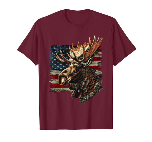 Moose Patriotic 4th Of July USA American Flag T-Shirt