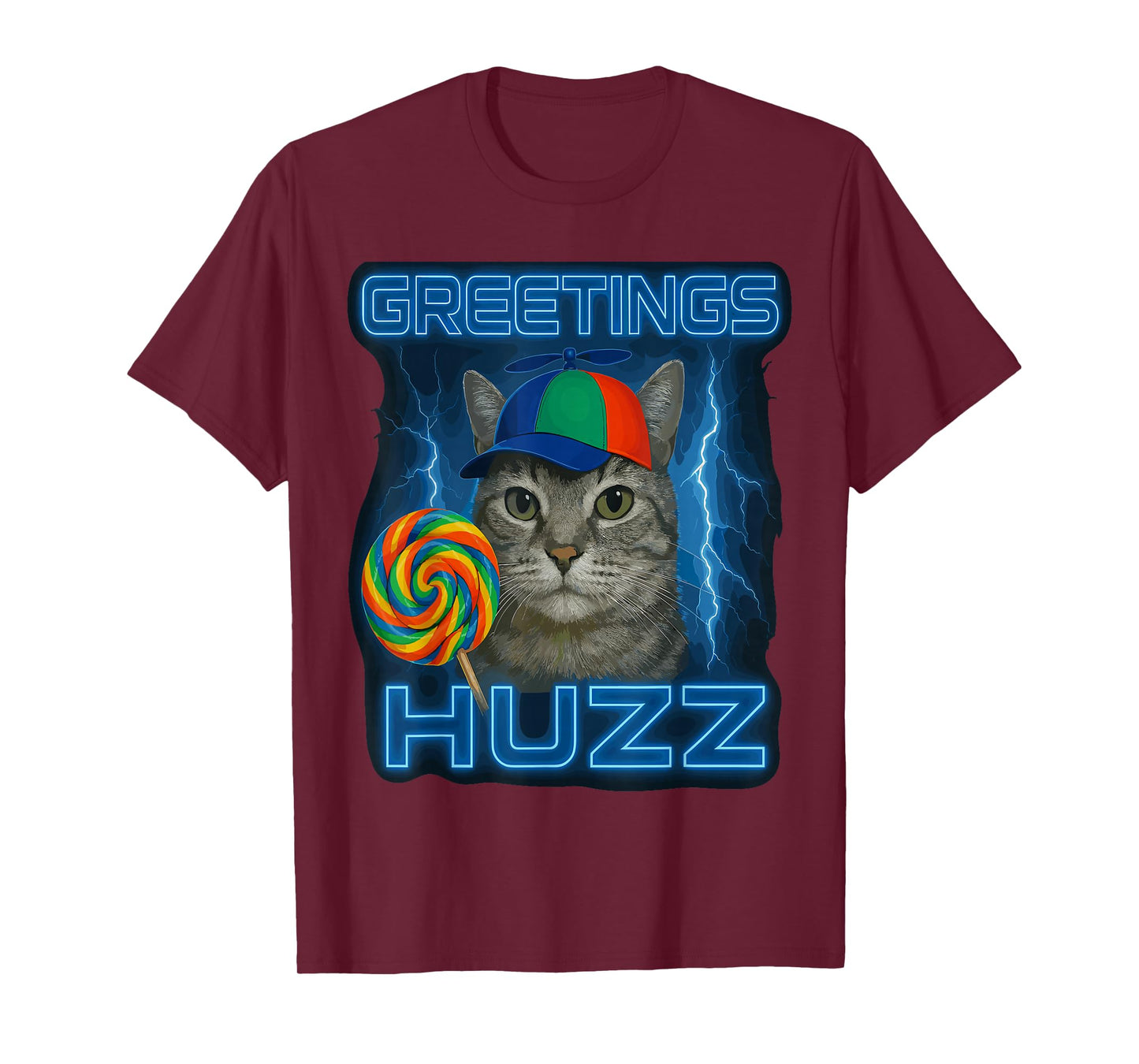 Greetings Huzz Shirt, Funny Silly Cat Lollipop T-Shirt