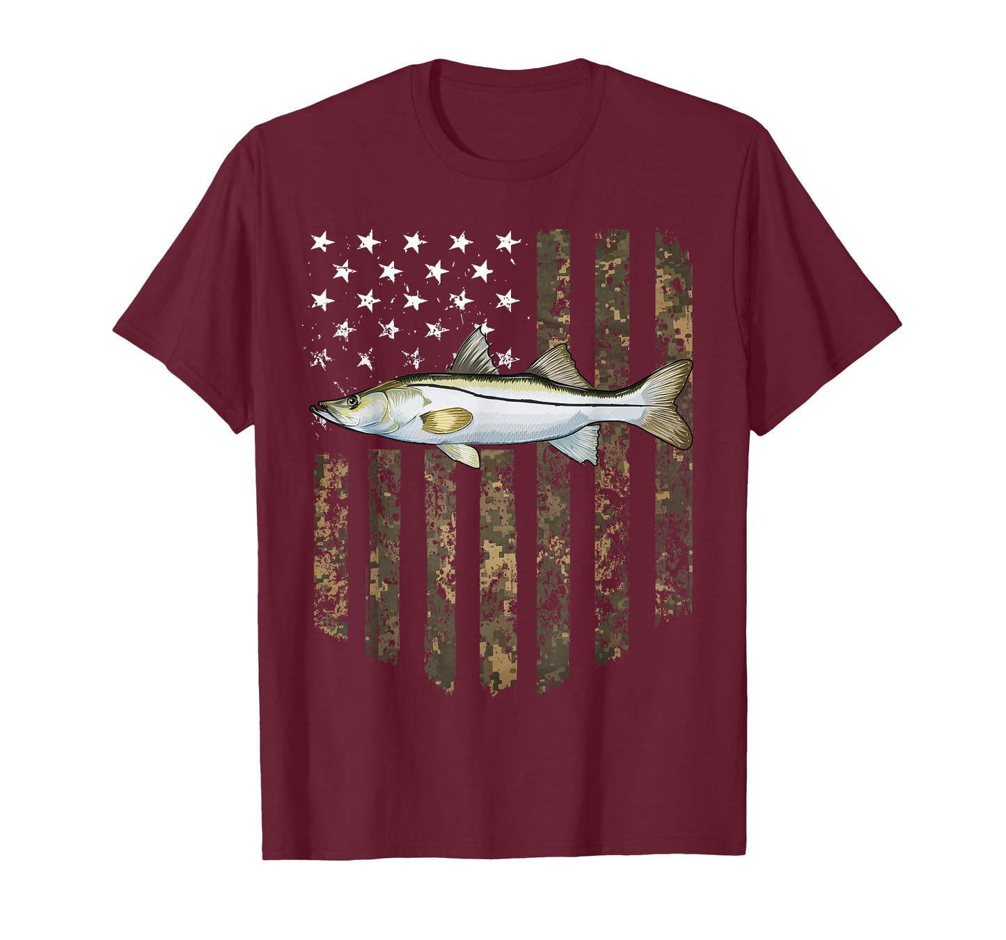 Camo American Flag Snook Fishing 4th Of July T-Shirt