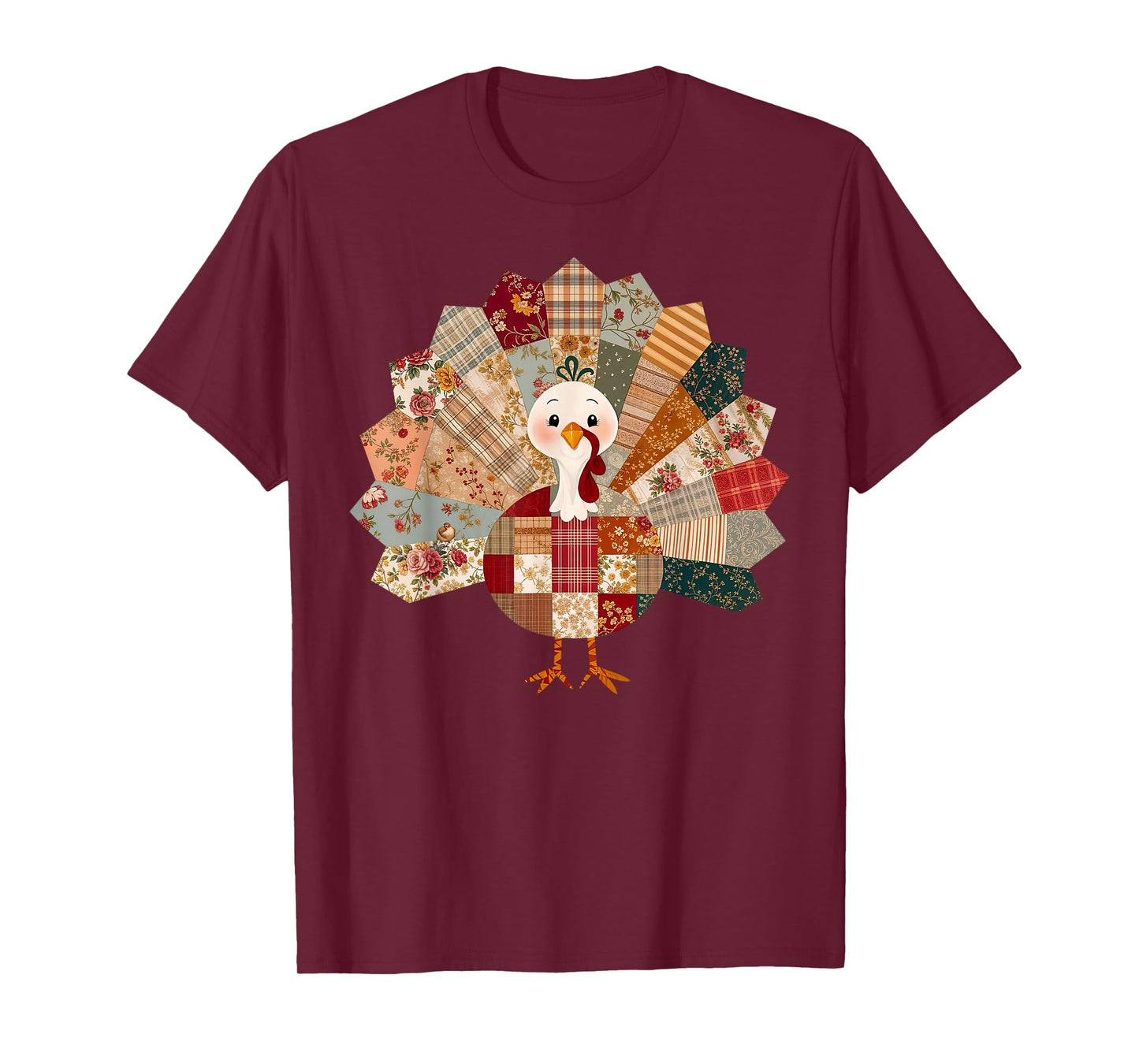 Thanksgiving Vintage Patchwork Turkey Floral Plaid Quilting T-Shirt