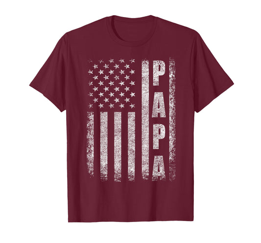 Proud Papa Funny Fathers Day 2025 Gifts Dad America USA Flag T-Shirt