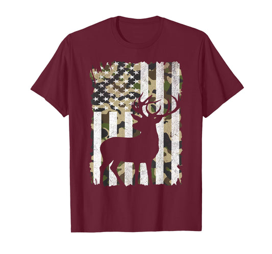 Hunting Camo American Flag Buck Deer Elk Camouflage Hunter T-Shirt