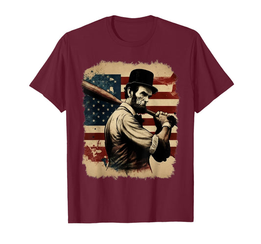 Abraham Lincoln Shirt Baseball American Flag USA 4th Of July Women Kids Men T-Shirt