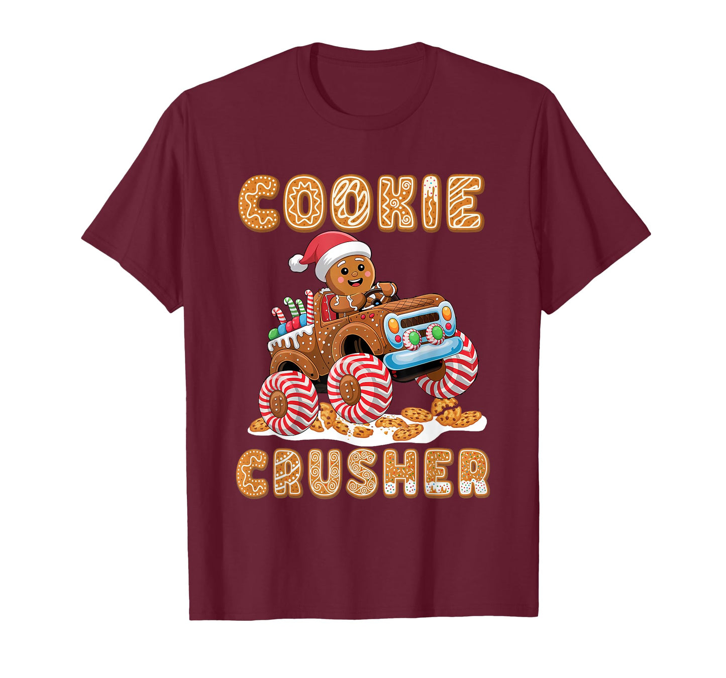 Christmas Gingerbread Pajamas Cookie Crusher Monster Truck T-Shirt